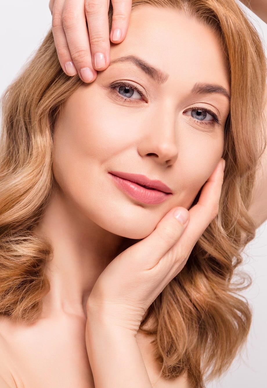 Cropped photo portrait woman enjoying skin care procedures in beauty salon isolated white color background.