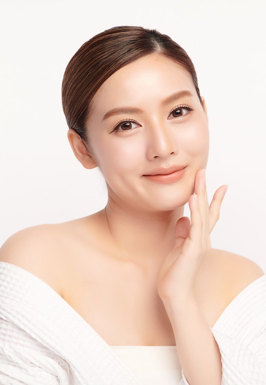 Beautiful young asian woman with clean fresh skin on white background, Face care, Facial treatment, Cosmetology, beauty and spa, Asian women portrait.